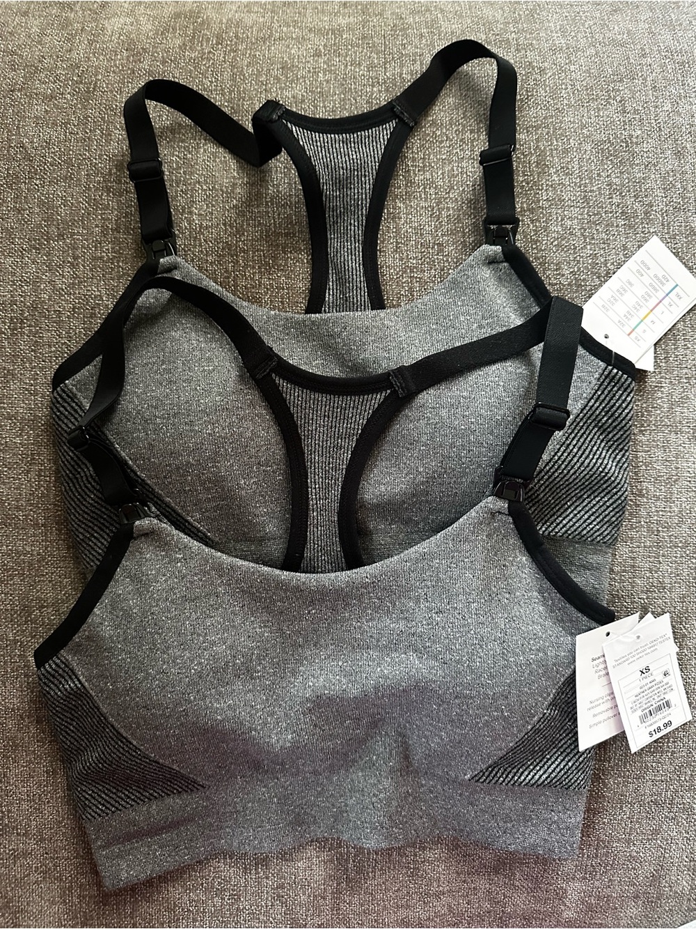 2 Auden Silver Gray Seamless Racerback Sports Bra Duo